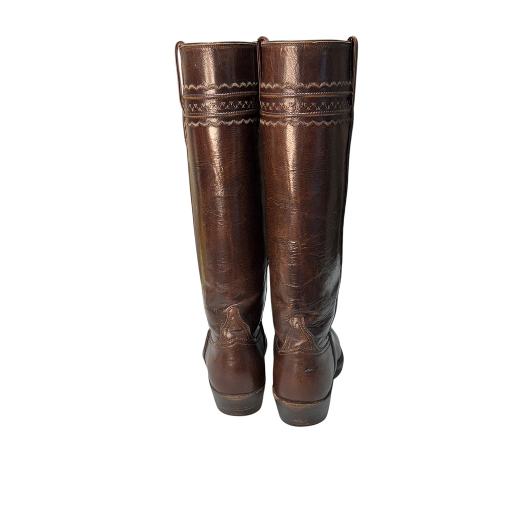 Lucchese Leather Tall Western Boots Size 9B Made in USA Vintage Riding Brown - Picture 4 of 15